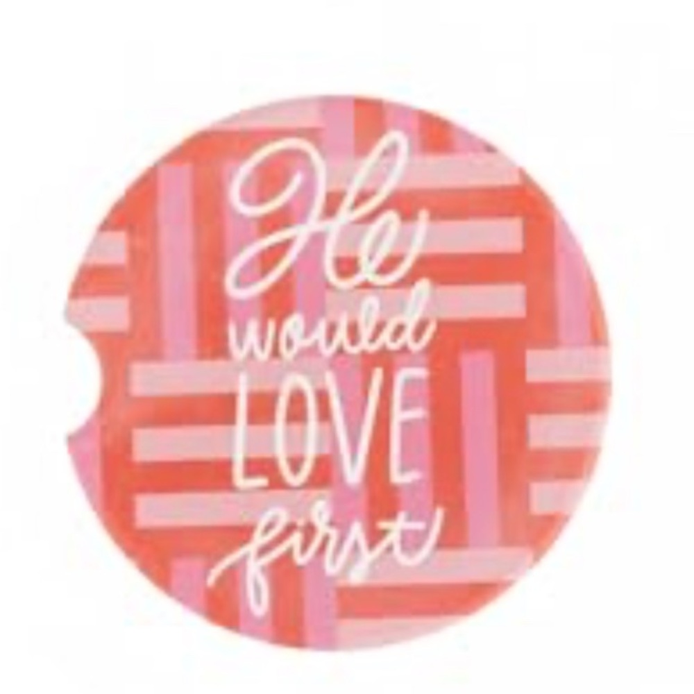 Striped Pink and White Car Coaster Set